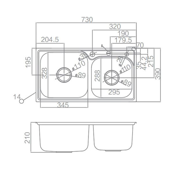 Restaurant Double Bowl Sink Kitchen SUS304 Brushed  Color