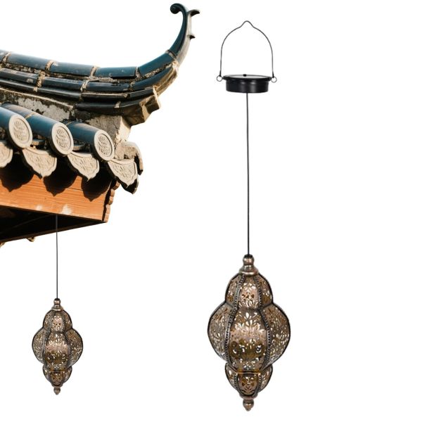 Moroccan-Style Openwork Hanging Solar Light, Multi-Color Options Garden Balcony Corridor Terrace Ambiance Lighting