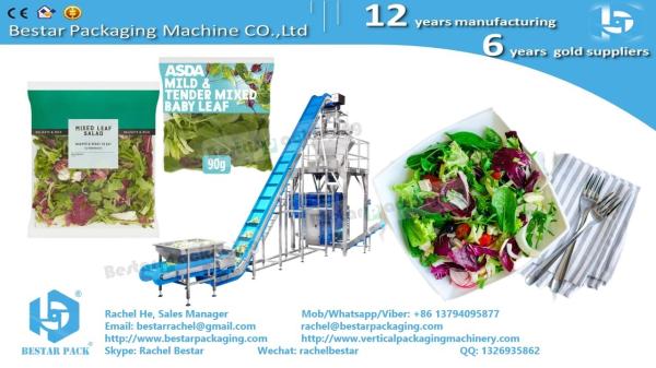 Weighing packaging machinery for fresh vegetable, leaf salad, leafy greens