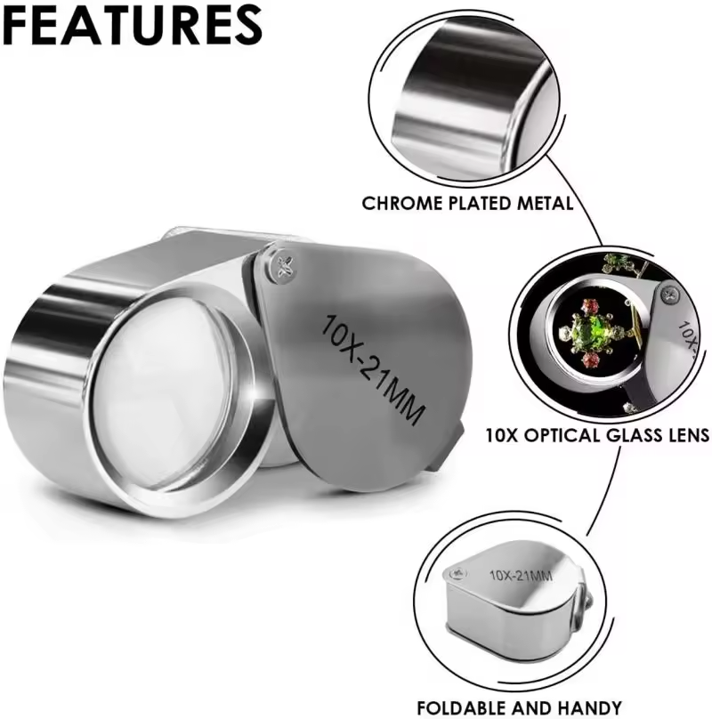 10X Magnification Jewelers' Loupe with Foldable Design and Durable Metal Construction for Jewelry Inspection