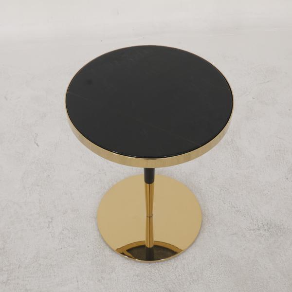 Sala de estar pequena mesa de aço inoxidável mesa de lado com brilhante brilhante ouro preto vidro superior perna de metal