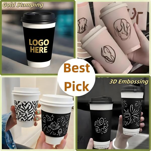 Custom logo Printed Takeaway 12oz Disposable Tea Cardboard Hot Drink Paper Cup with Lid Holder Carrier