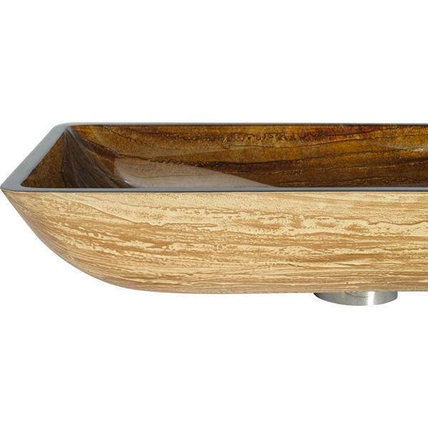 Rectangular OEM Bathroom Wash Basins Bark Brown Handmade Tempered Glass Vessel Sink
