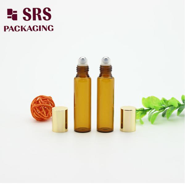 5ml luxury amber glass roller ball bottle with metal ball for essential oil