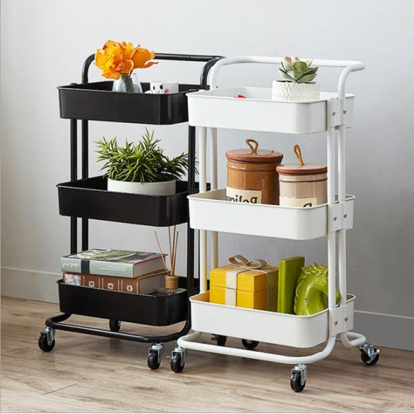 Kitchen Three Storey 15kg Bearing Metal Trolley Cart