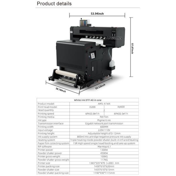 Automatic Grade Automatic A1 DTF Printer With Ink Textile PET Film Ink Printing Width A1 24 Inches