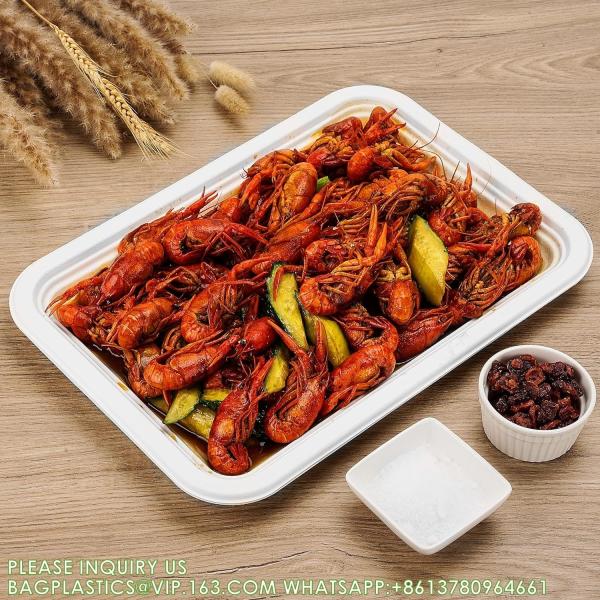 14 Heavy Duty Disposable Rectangle Food Trays, Compostable Extra Large Paper Platter Plates Serving Crawfish