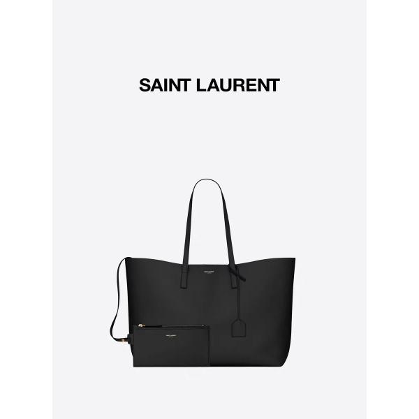 1.4lb Textured Leather Branded Ladies Handbag Black YSL Calfskin Bag East West