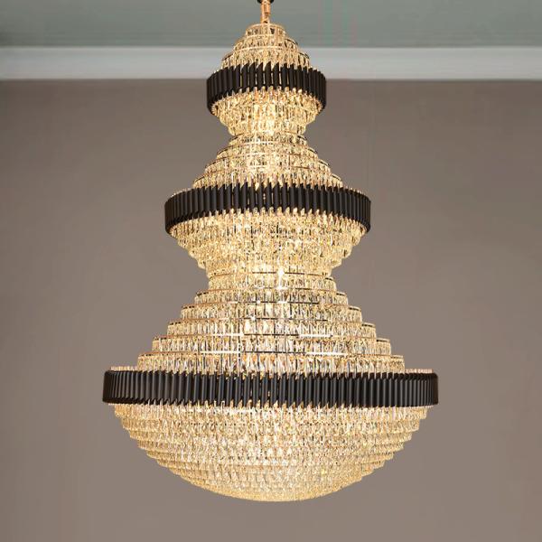 Top luxury Staircase Chandelier Lighting Large Home Decoration Crystal black ceiling light(WH-NC-93)