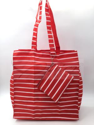 Red Stripe Polyester Reusable Shopping Bags With Pouch OEM / ODM Available