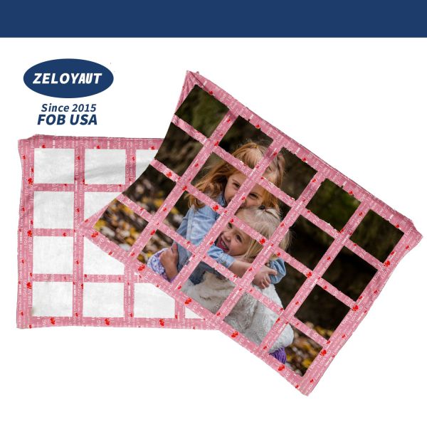 Wholesale Customized 20 Panel Blanket with Photo Velvet Sublimation Blanket for Family Bed Sofa Soft Heat Press Throw Blanket