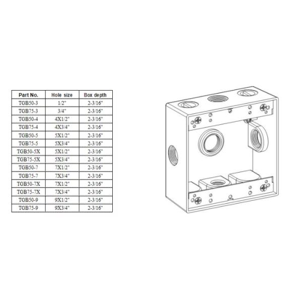 IP65 3/4 Inch Threaded Outlets Two Gang Weatherproof Box