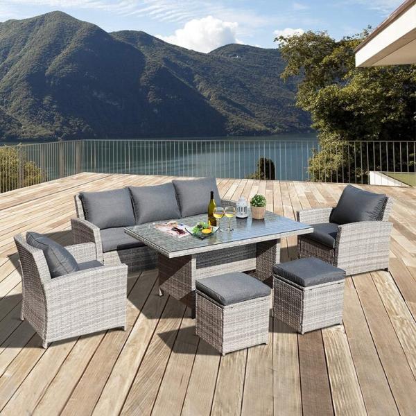 Leisure Outdoor AJUNION All Hand Woven Wicker Garden Furniture Set with Tempered Glass
