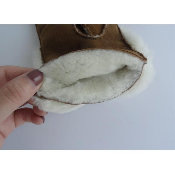 Camel Hand Sewing Shearling Sheepskin Gloves With Bowknot