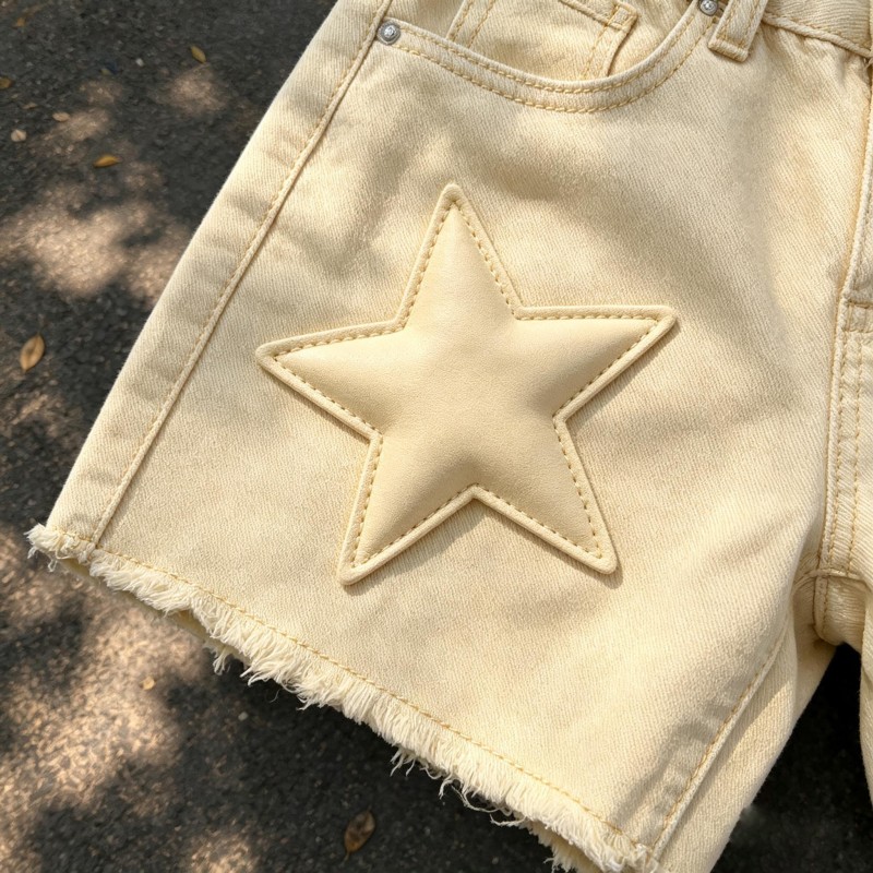 Custom Men's Distressed Denim Shorts Loose Baggy Jorts Summer Casual Patch Star Streetwear Denim Short Designer Jeans for Men