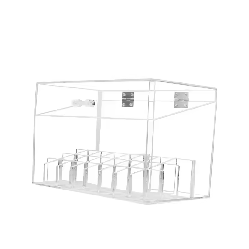 Factory Direct Sale Transparent Dust Proof Partition Acrylic Makeup Tools Storage Box  Lipstick Display Stand with Flip up Lid