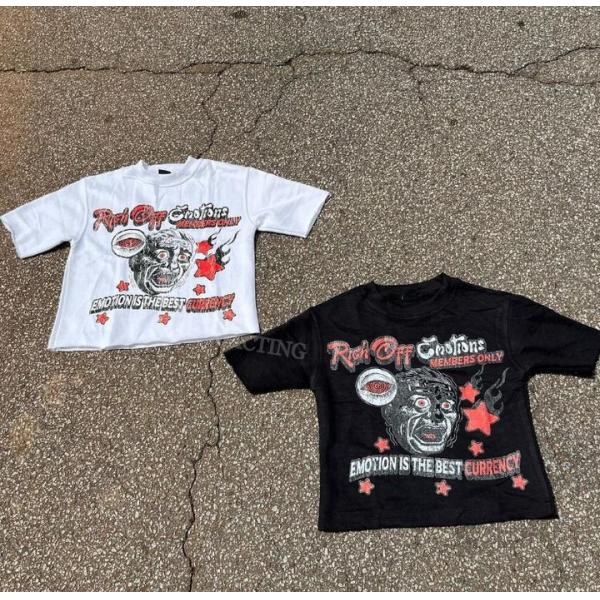 Hip Hop Dtg Print Cropped Graphic T Shirt Tee Crew Neck Acid Wash Sun Faded Distressed T-shirt