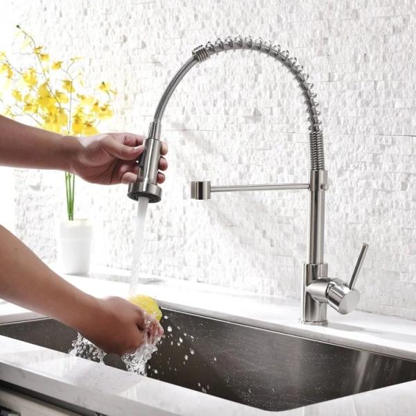 35mm Deck Mounted Single Handle Pull Out Kitchen Faucet Brushed