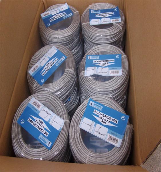 Câble métallique en acier galvanisé plastifié 3,2 mm 7X7, gainé de vinyle pour fils à linge