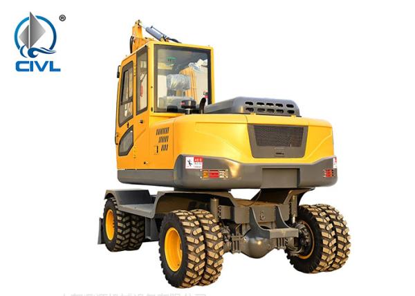 6000kg Wheeled Excavator / Mini Tire Excavators / Wood Grabber New Compact Excavators 55kw Engine Excavator Color Option
