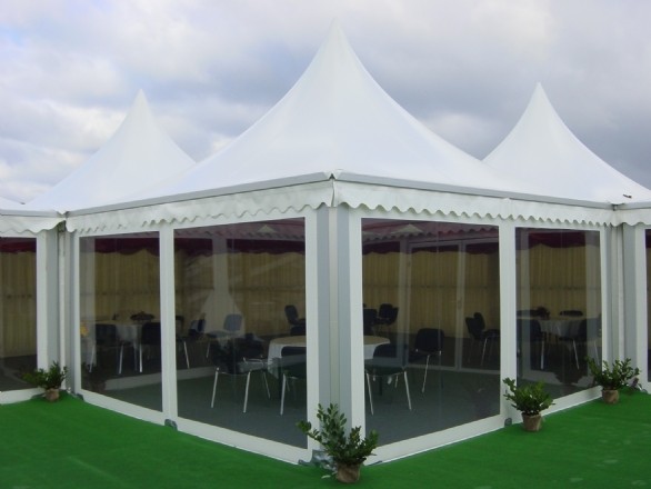 White PVC 5x5m Party Pavilion Tent With French Glass Wall Windows