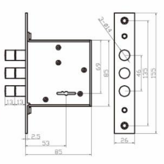 SN Finish Commercial Mortise Lock For 35mm - 50mm Door Iron