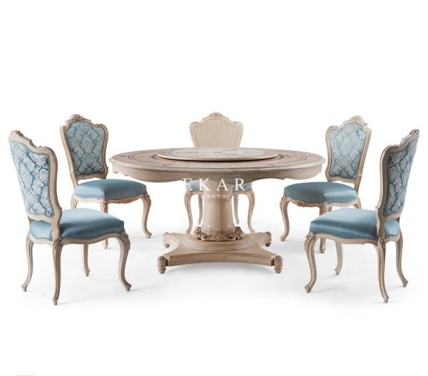 Luxury Shell Decoration Round Shaped Ash Wooden Dining Table