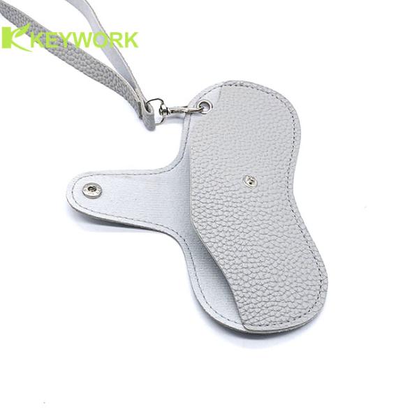 Minimalist Female Calf Skin Soft Sunglasses Case Snap Fastening Closure Detachable Lanyard
