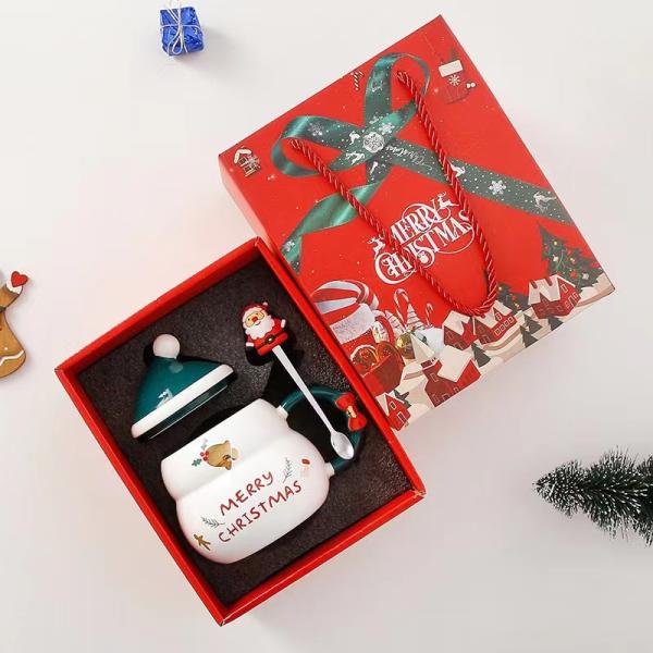 Christmas Tumbler Present WITH LID Porcelain Santa Claus Ceramic Coffee Mug Gift Set