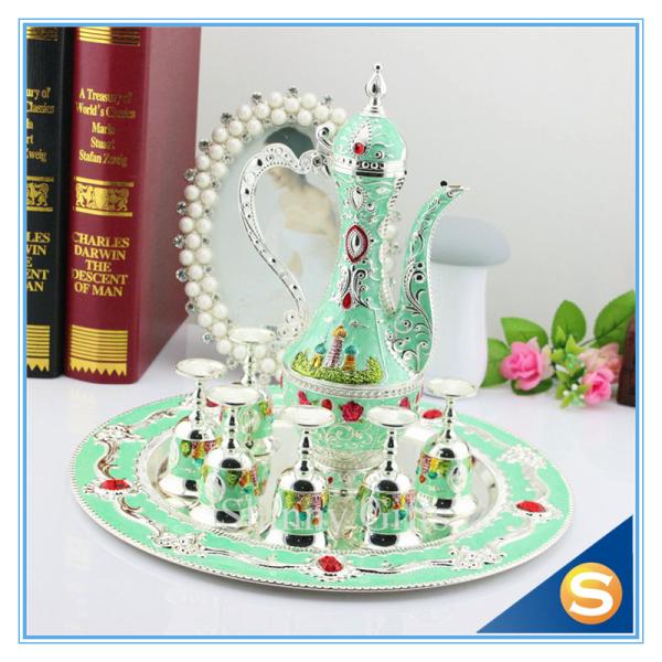 Shinny Gifts GuangDong Factory Russian Style Wine Set Enamel Handmade Home Decorative Metal Trim Craft TXX
