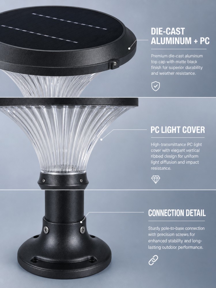 5W Round Diamond Solar Lawn Lights 50 OSRAM LEDs 260LM IP65 For Garden Landscape