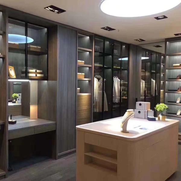 Modern Glass Door Wooden Walk In Closet Wardrobe Bedroom Furniture
