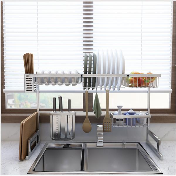 Stainless Steel 91cm Long 2 Tier Dish Drainer Over Kitchen Sink