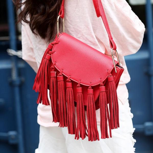 2016 spring and summer tassel leather female Korean tide shoulder diagonal fashion leather bag dumplings