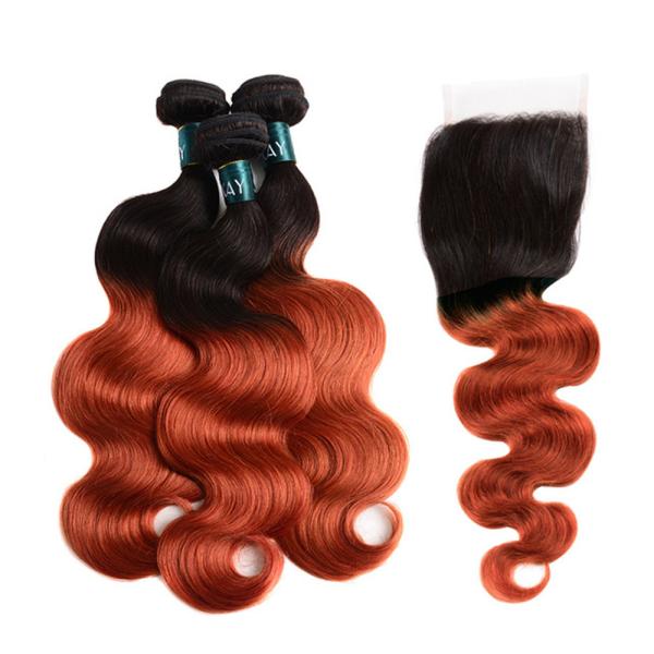 Ombre Hair Bundles Lace Closure Professional 1B/350 Two Tone Golden Blonde Brazilian Body Wave Human Hair