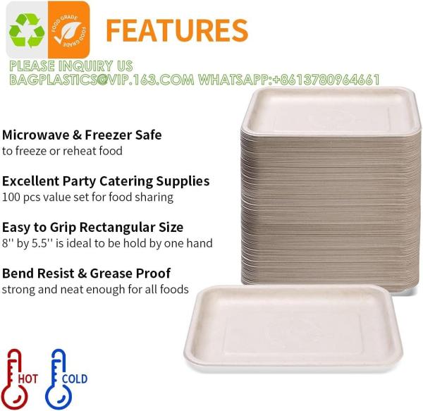 8 Inch Heavy Duty Paper Plates, Bend-Resist Compostable Medium Size Disposable Trays For Taco, Meat, Sandwich, Dessert