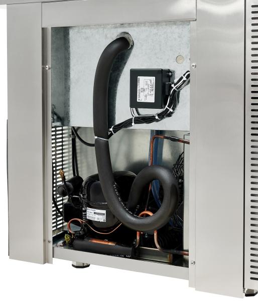 Commercial Cuisine Compteur Bureau de travail à deux portes Chiller de stockage de pieds à balles en acier inoxydable Réfrigérateur à ventilateur à température unique