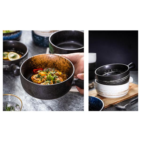 Restaurants LFGB Black Porcelain Dinnerware Contemporary Handled Porcelain Bowl