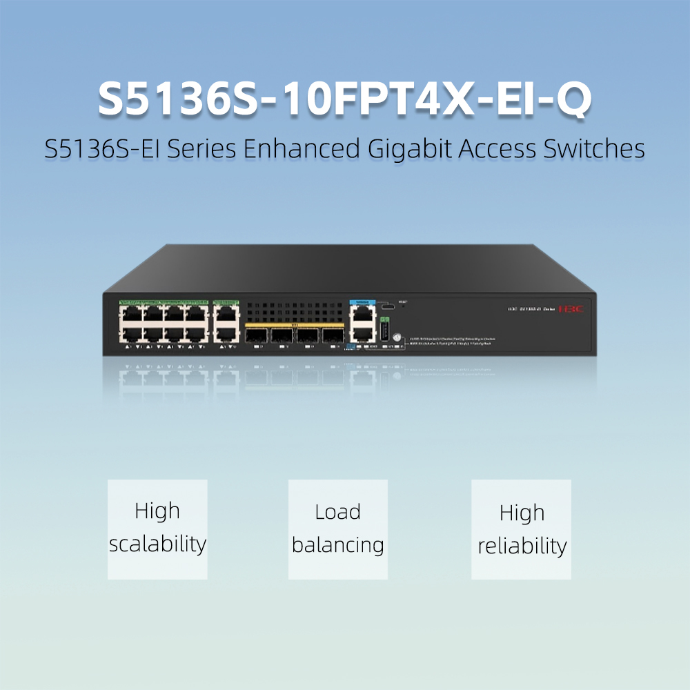 H3C S5136S‑10FPT4X‑EI‑Q / S5136S‑10T4X‑EI‑Q Fanless Gigabit Access Switch with 10G SFP+ Uplink & IRF2 Stacking