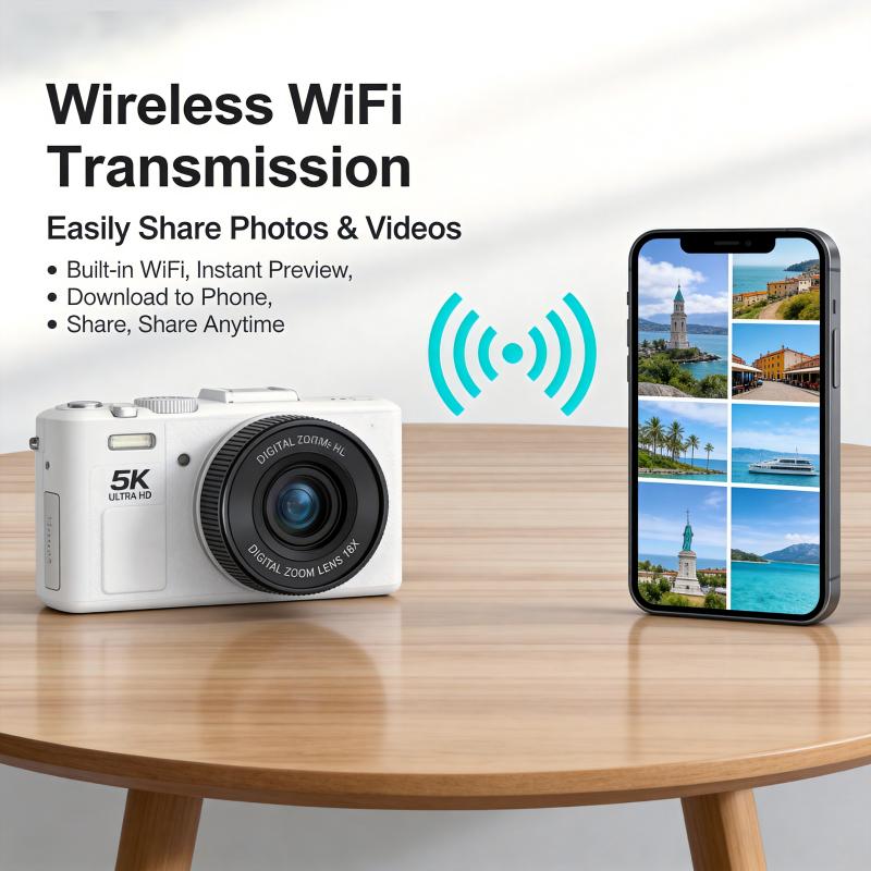DLC W1 Vlogging Camera 5K 64MP Digital Camera with 180° Flip Screen 18X Zoom Slow Motion Time Lapse for Content Creators