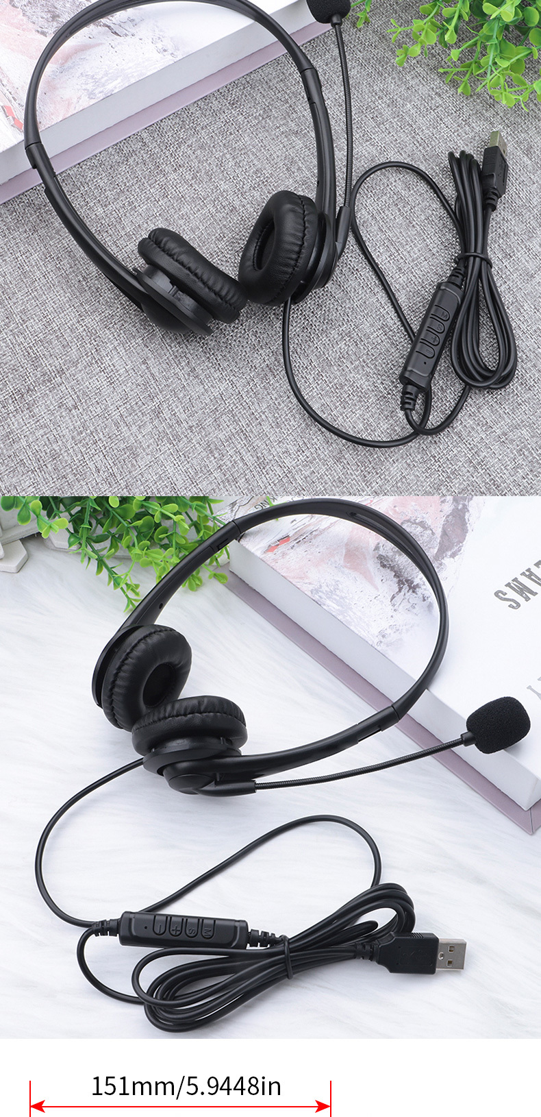 JTY-430 professional call center earphones with microphone, multiple plugs USB/Type-C/3.5mm wired earphones, comfortable to wear earphones, suitable for online learning and business conference calls