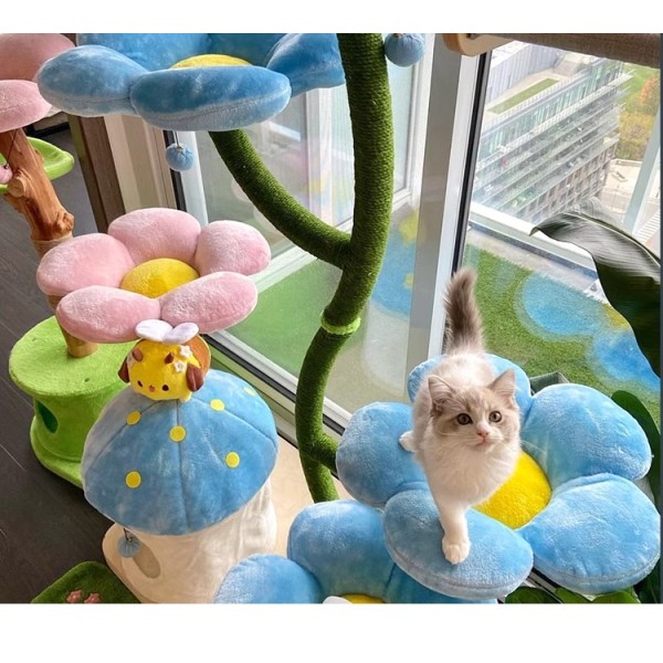 New Design Cat Climbing Tower Condo Indoor Wooden Flower Cat Tree with Natural Sisal Scratching Post