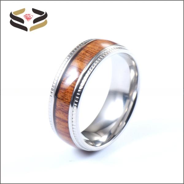Bandas de titanio de bodas de 8 mm para hombres con color de incrustación de madera Koa