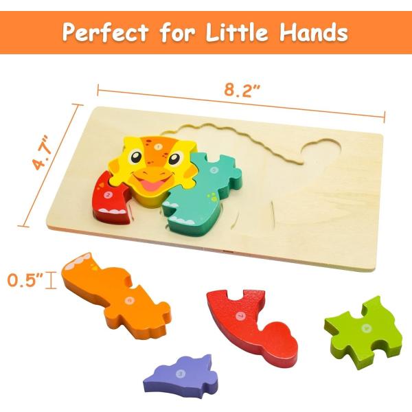 Age Range 2 to 4 Years 6 Pack Wooden Dinosaur Puzzles for Toddlers Educational Toys