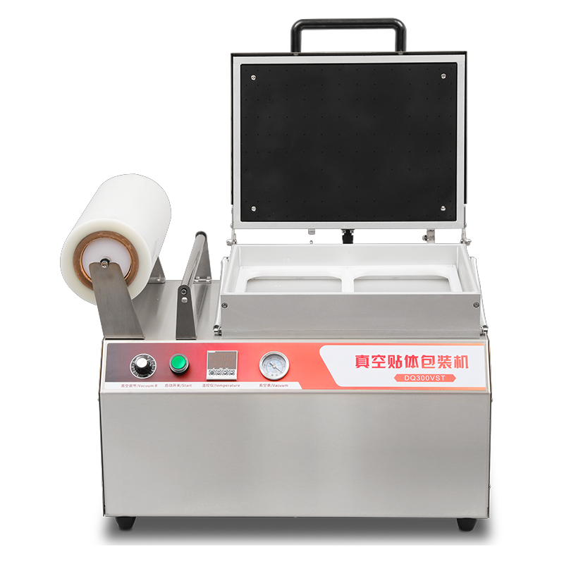 Hand Pressed Vacuum Skin Sealing Machine DQ300VST with Food Grade 304 Stainless Steel and 6061 Anodized Aluminum Mold for Fast Food Tray Sealing