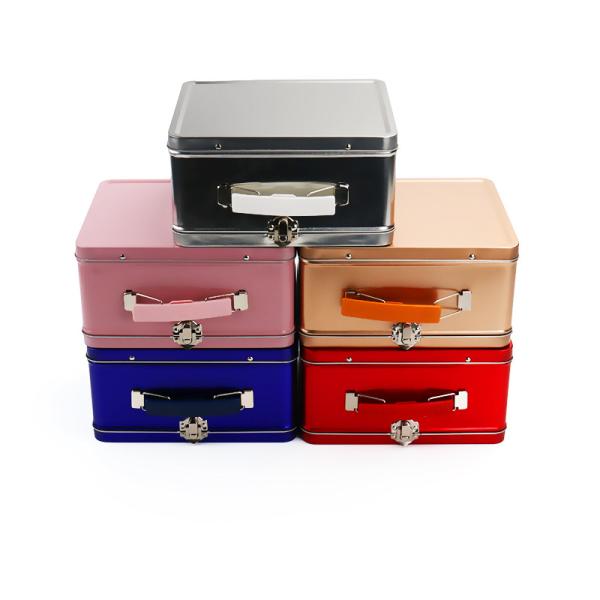China Wholesale Custom Handbag Tin Packaging Rectangular Metal Suitcase Food Grade Kids Tin Lunch Box