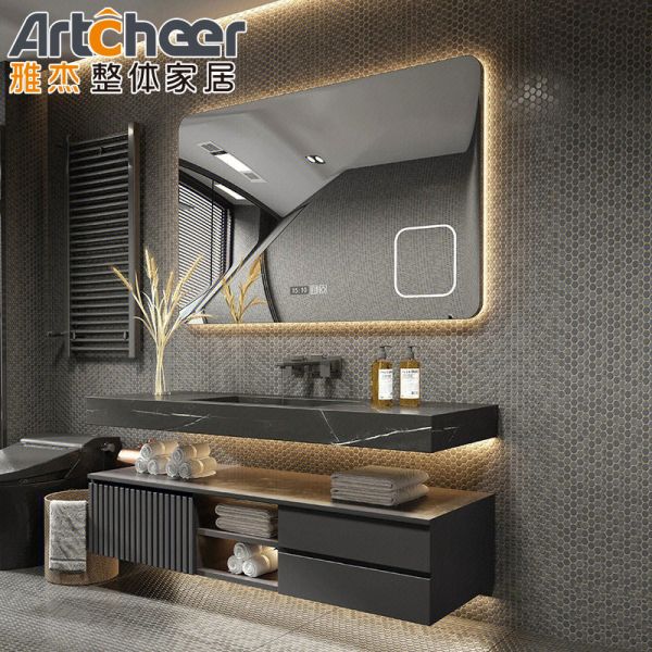 Modern Waterproof Customized Bathroom Vanity Cabinet with Mirror and Countertop