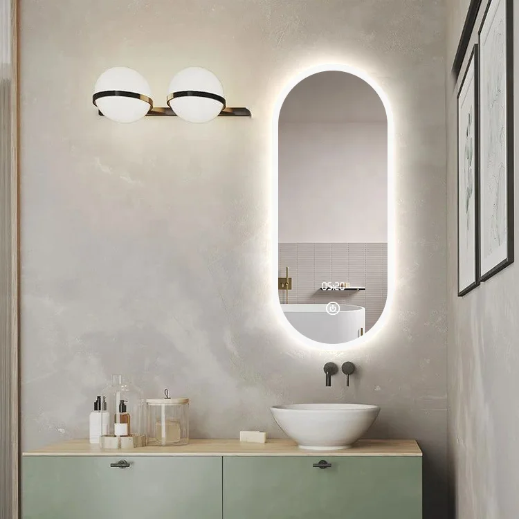 HD Copper Free Silver Bathroom Mirror , Waterproof LED Oval Bathroom Mirror