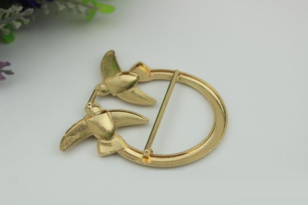 Fashion gold color 32 & 47 mm round shape double bird patter decorative metal adjustable slide buckles for straps