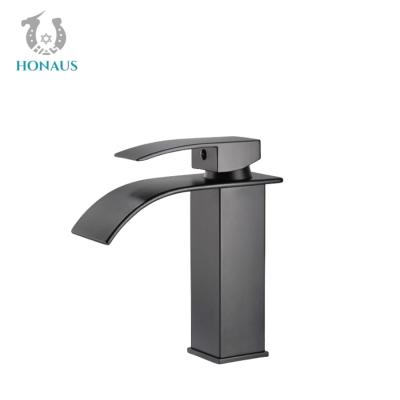 Gravity Casting Hot Cold Wash Basin Faucet Black Waterfall Basin Mixer Tap